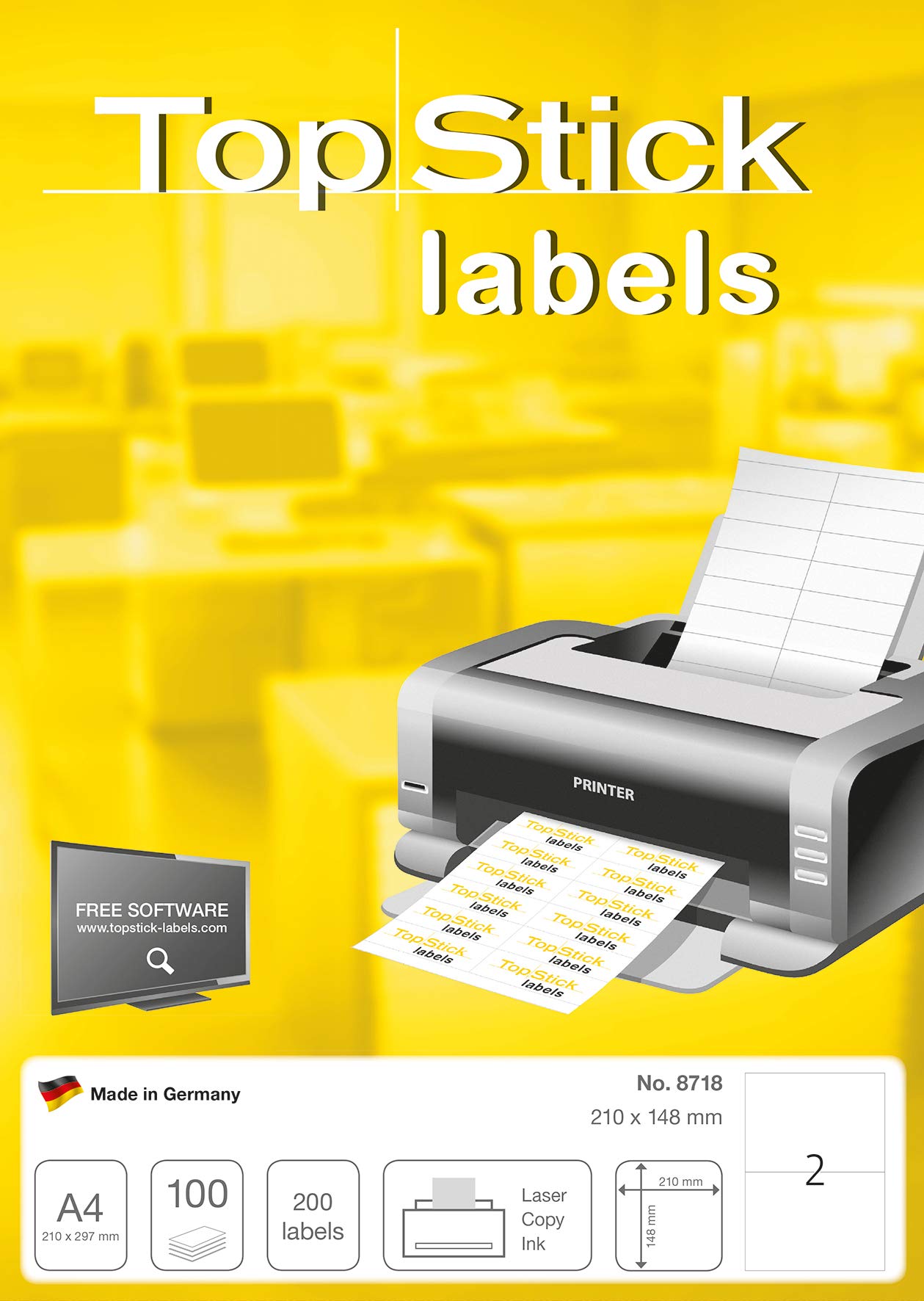 TopStick 200 Labels, Laser & Inkjet Compatible, 2 Labels Per A4